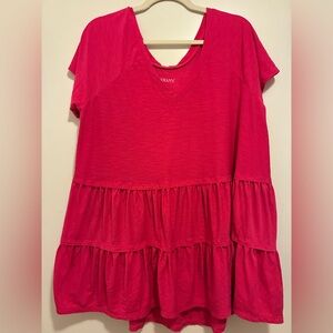 Roamans Women's Pink V-Neck Tiered Top